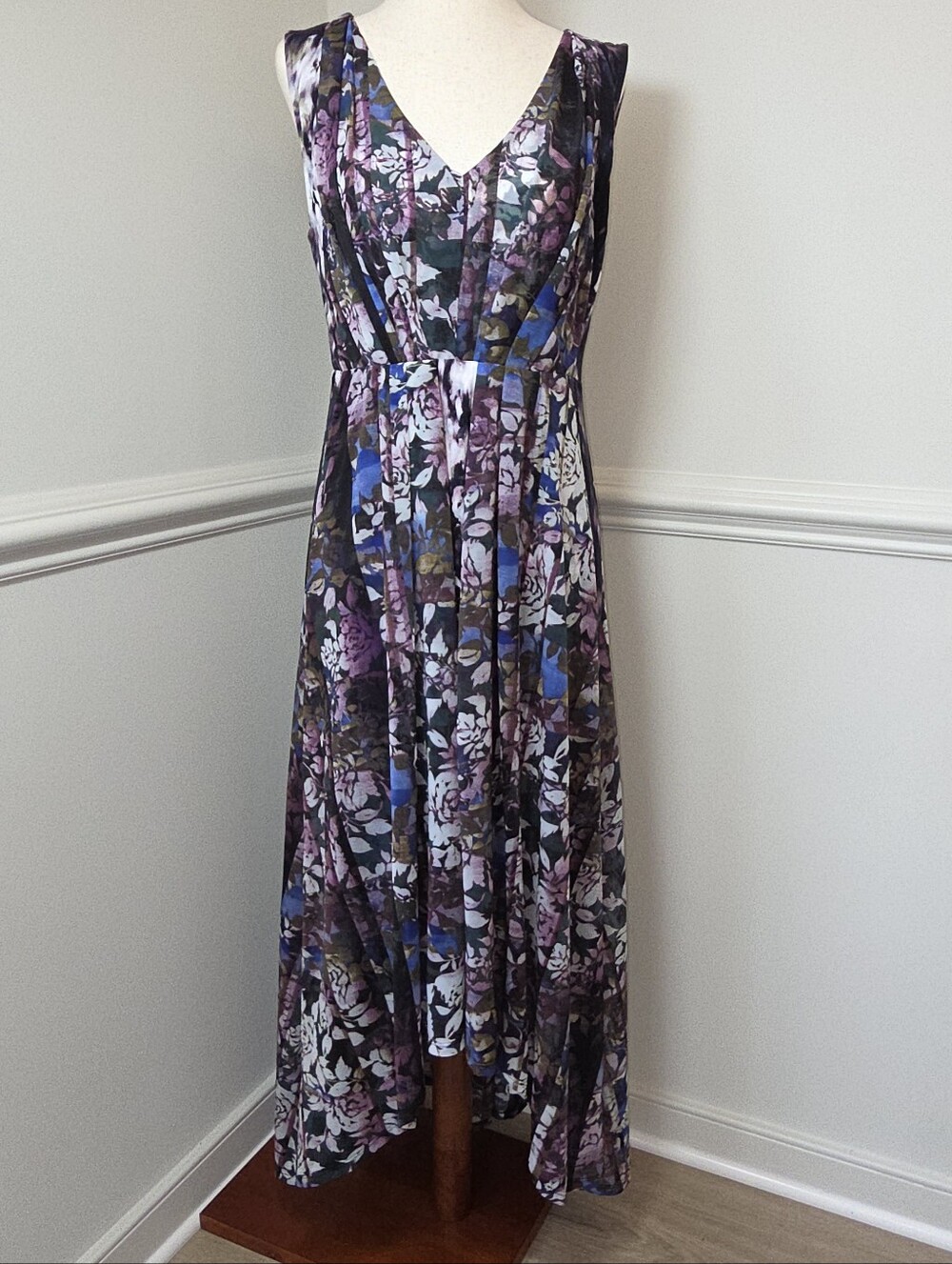 Simply Vera Vera Wang Petite M Purple Floral High Low Maxi Dress Pleated